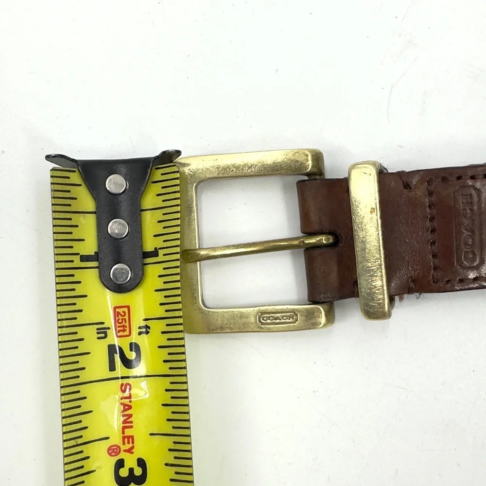 Coach Brown Leather Belt Mens 42 Woven Braided Classic Logo Brass Buckle Brown